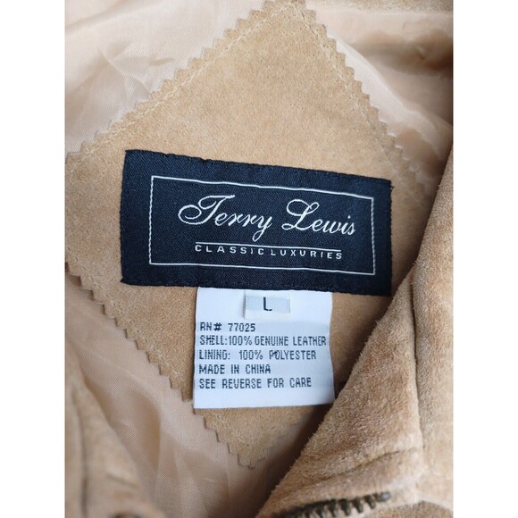 Vtg Terry Lewis Classic Luxuries Beige 100% Leather Zip Jacket L - Picture 11 of 12